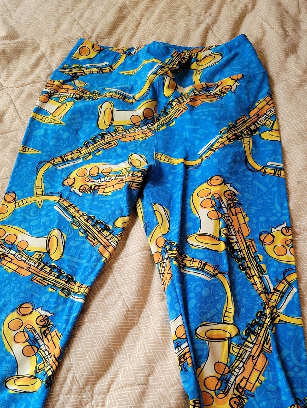 Blue Saxophone Print Leggings